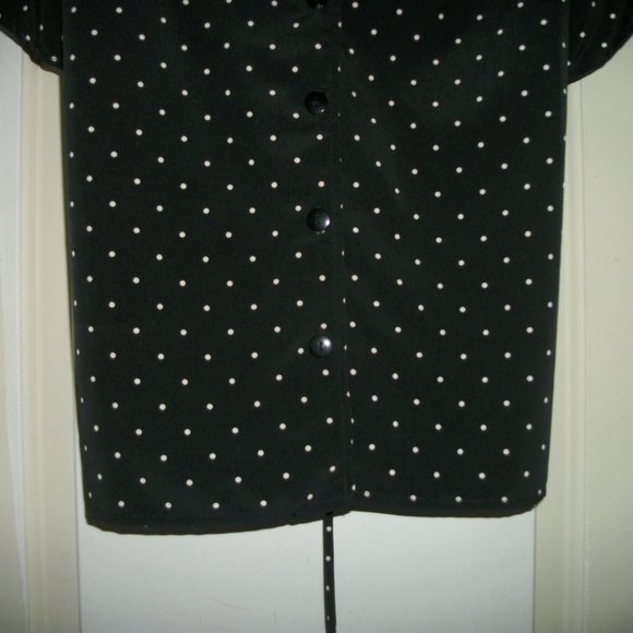 RETRO DARLING IN DOTS BLACK WH BLOUSE LG - Picture 3 of 5